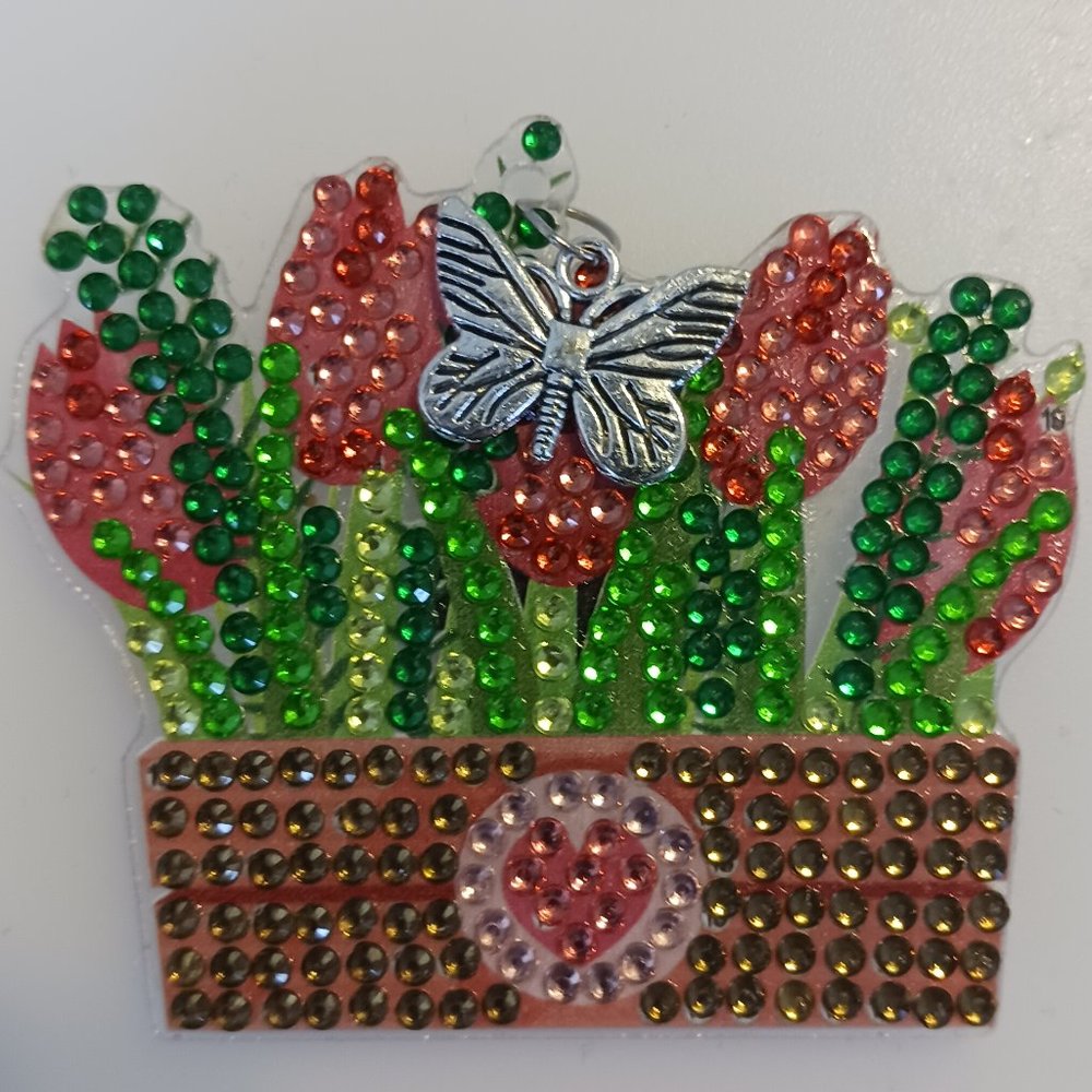 Flower pot magnet with metal butterfly charm